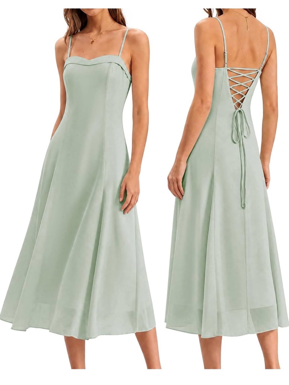 Sage Green Lace-Up/Corset Back Midi Dress for Wedding Guest